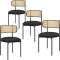 Farini Dining Chairs Set of 4,Mid-Century Modern Kitchen Chair Rattan Backrest Round Upholstered Sherpa Dining Chairs with Metal Legs,Black