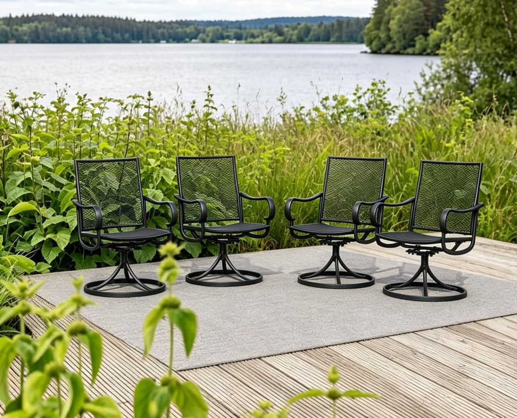 Patio Swivel Chairs Set of 4, Metal Swivel Rocker Chair, All-Weather Outdoor Dining Chairs with High Back, Porch Chairs for Lawn, Porch, Garden