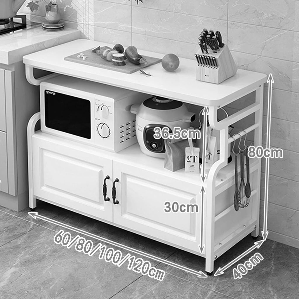 3 Tier Kitchen Rack with Side Hooks Microwave Stand and Utility Storage Shelf Metal Frame Storage Shelves (100cm)