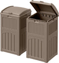 Devoko 33 Gallon Outdoor Trash Can with Dual Lid, Heavy Duty Waterproof Resin Garbage Bins Outside, Hideaway Waste Bins for Patio, Outside Pool, Backyard and Deck (2, Brown)