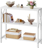 Hoctieon Industrial Console Table, 3 Tier Entryway Table, Metal Frame, Sofa Table with Shelf, Hallway Table, Entrance Table for Entryway, Living Room, Foyer, Hallway, White