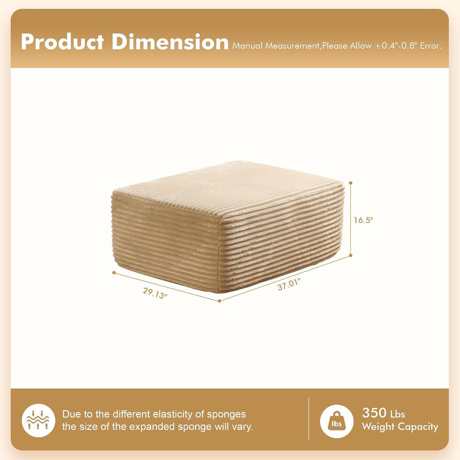 37.1" Ottoman for Couch, Memory Foam Cloud Sectional Couch for Living Room Foot Stools No Assembly Require (Beige, Ottoman)