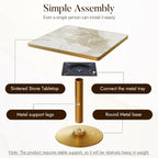 31.5" Square Dining Table, Square Restaurant Table with 1.2" Thick Sintered Stone Tabletop and Golden Metal Pedestal Base, Bistro Table for Diner, Bar, kitchen, Bakery, Apartment (Marble Patterns)