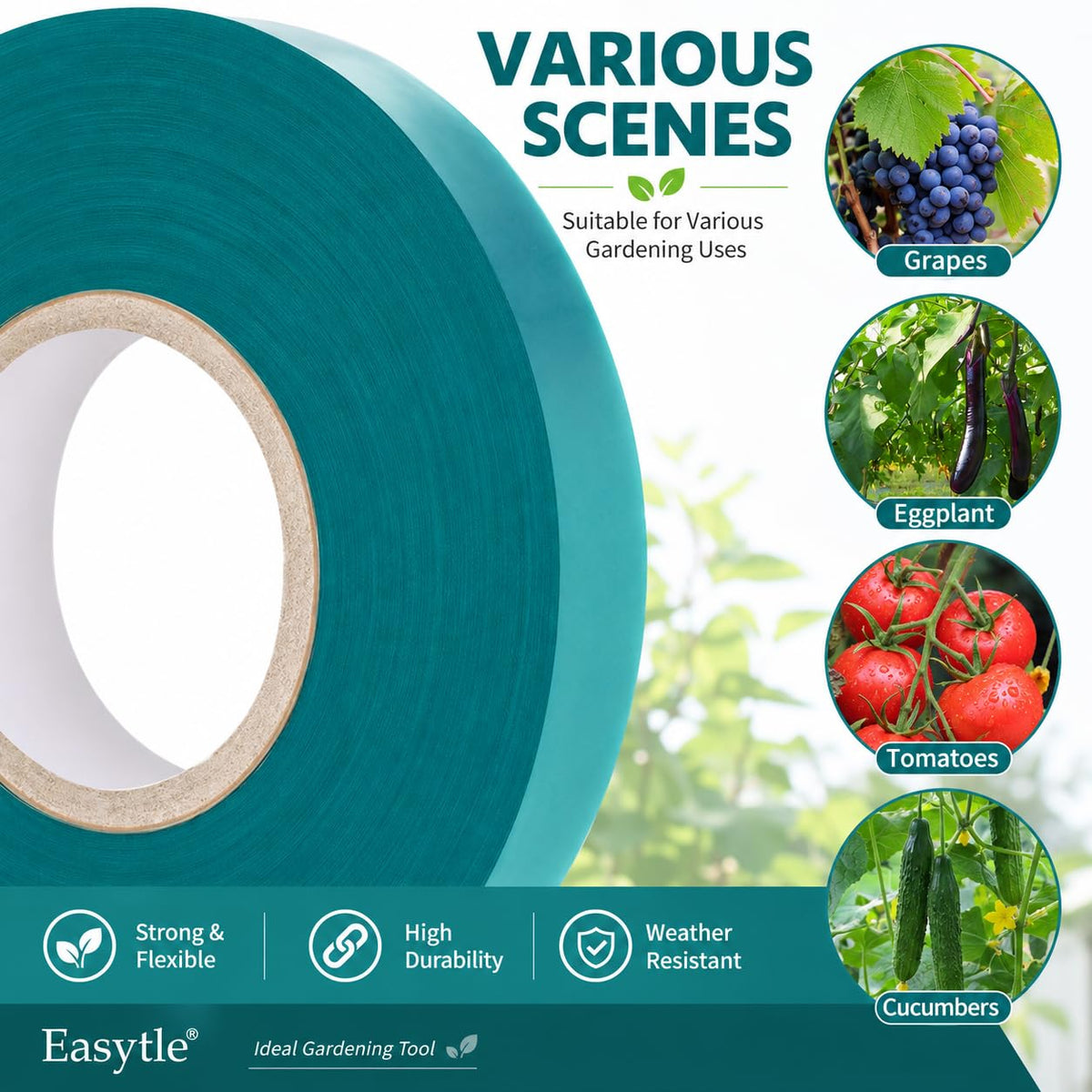 Easytle 2 Pack x 150 ft Stretch Tie Tape Roll, 1/2" Garden Tie Tape, Thick Sturdy Plant Ribbon Garden Green Vinyl Stake Gardening Tools for Indoor Outdoor Patio Plant Use