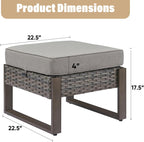 HUMMUH Patio Ottomans Outdoor Foot Rest-All Weather Rattan Outdoor Footstool with Removable Cover Cushions for Deck Porch Garden Balcony Poolside-Grey/Grey