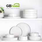 GBHOME Ceramic Dinnerware Sets for 8, Stoneware Plates and Bowls Sets, Chip and Scratch Resistant Dishes, Dishwasher & Microwave& Oven Safe Dishes sets, Reactive Glaze-White