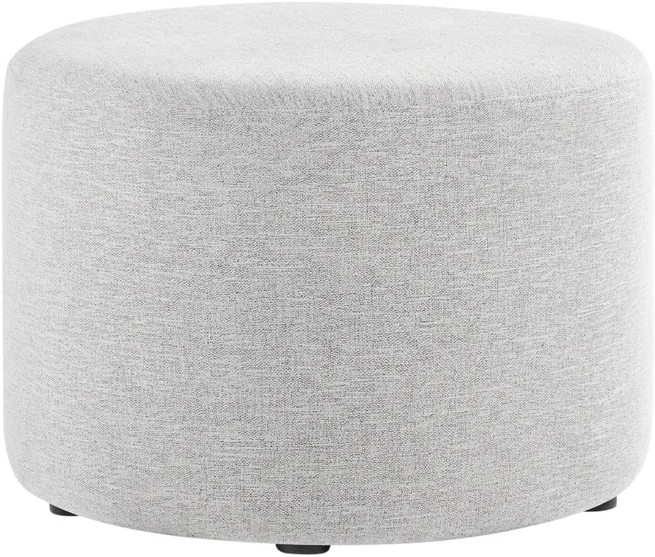 Gray 23" Round Woven Heathered Fabric Upholstered Ottoman, Outdoor Sitting Surface, Durable, Weather-Resistant, Comfortable