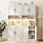 GarveeHome 71" Tall Pantry Cabinet with Countertop, Kitchen Cabinets with LED Light Strip & Microwave Shelf, Kitchen Hutch Storage Cabinet with Adjustable Shelves for Dining Room, White