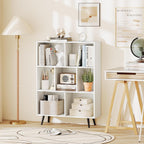 Giantex 7-Cube Bookcase, 3-Tier Modern Bookshelf with 4 Metal Legs, 31.5" Freestanding Open Storage Organizer with 2 Anti-tip Devices, Mid-Century Display Rack for Living Room (31.5" x 9.5" x 42")
