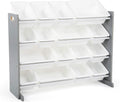 Humble Crew Kids Wood Table 4 Chairs Set, White/Grey & Supersized Wood Toy Storage Organizer, Extra Large, Grey/White