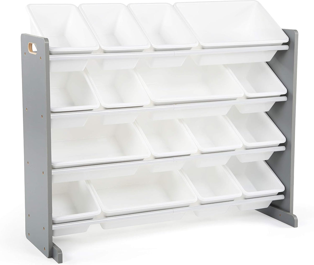 Humble Crew Kids Wood Table 4 Chairs Set, White/Grey & Supersized Wood Toy Storage Organizer, Extra Large, Grey/White