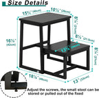 Step Stool for Adults,Holds up to 500Lb,3 in1 Heavy Duty Sturdy Two Step Stool for Kichen/Bathroom/High beds, Wooden&Metal Frame, Non-Slip Pads