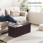 AmasSmile Footrest Ottoman Storage Bench,34" Leather Folding Chest,Brown | Large Ottoman with Storage,Thicker Foam Padded Seat,Livingroom,Dorm,Bedroom,Entryway,Easy to install,34 x 13 x 13in