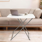 VINGLI Small Folding Table Portable, 18" Adjustable Height Personal Laptop TV Tray, Camping Table, HDPE Plastic Top with Steel Frame,White