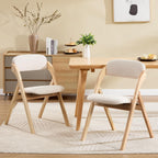 Folding Chairs with Cushion Set of 4,Linen Padded Foldable Dining Chairs, Raw Wooden Folding Dining Chairs, for Dining Rooms, Wedding Parties, Offices Indoor Outdoor Beige