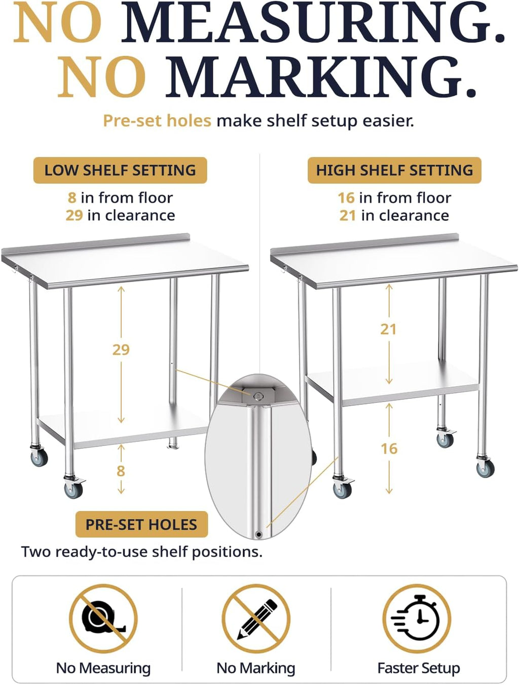 Atelicf NSF Stainless Steel Prep Table 24X48 inch, Backsplash & Casters | Mobile commercial-grade table for restaurants, kitchens, food trucks, breweries, bars, garages, and BBQ