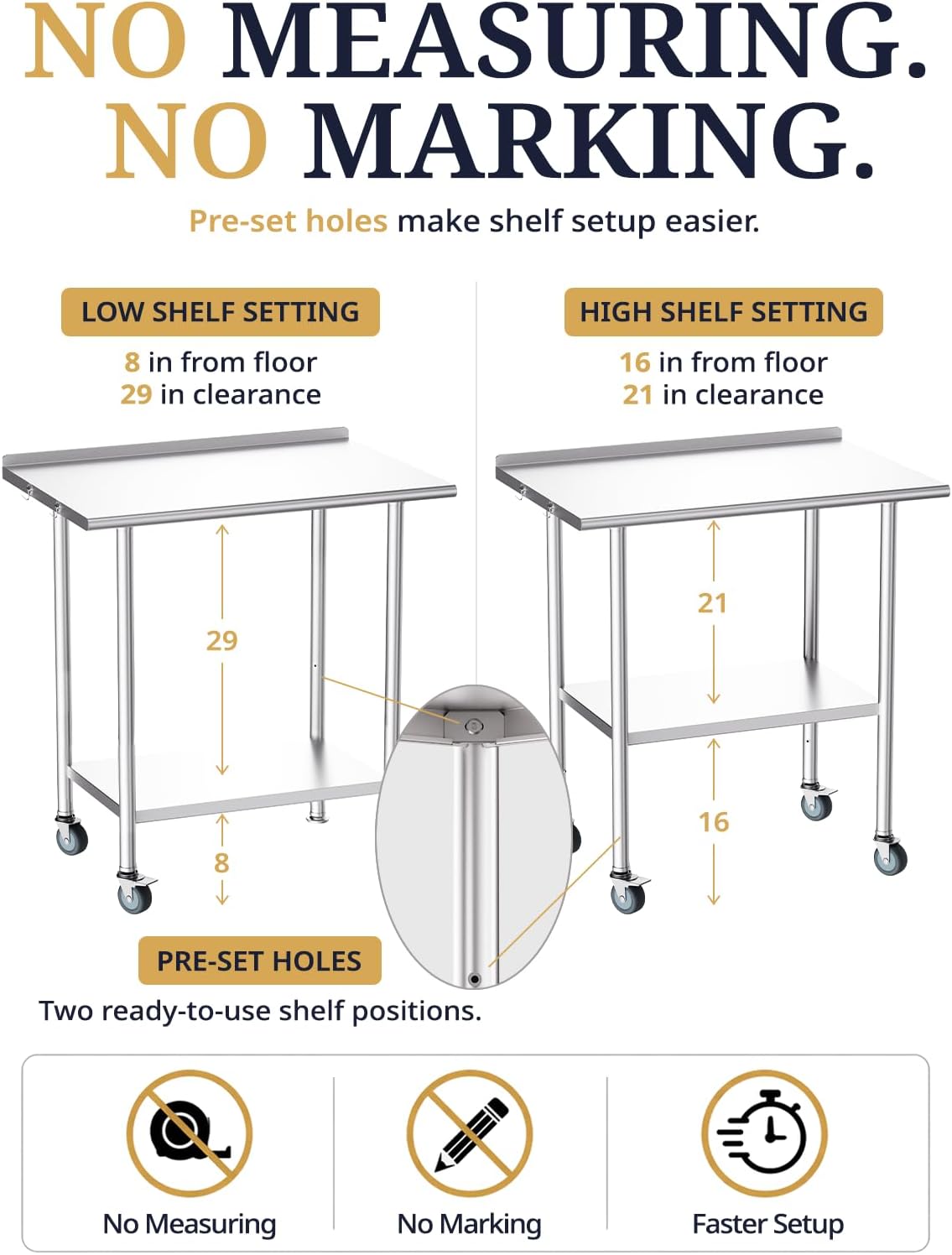Atelicf NSF Stainless Steel Prep Table 24X48 inch, Backsplash & Casters | Mobile commercial-grade table for restaurants, kitchens, food trucks, breweries, bars, garages, and BBQ