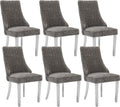 Shenyon Grey Dining Chairs Set of 6，Chenille Fabric Upholstered Dining Chairs with Silver Stainless Steel Legs, Modern Kitchen Chairs for Dining Room, Kitchen (Grey)