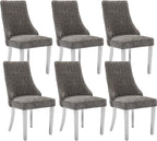 Shenyon Grey Dining Chairs Set of 6，Chenille Fabric Upholstered Dining Chairs with Silver Stainless Steel Legs, Modern Kitchen Chairs for Dining Room, Kitchen (Grey)