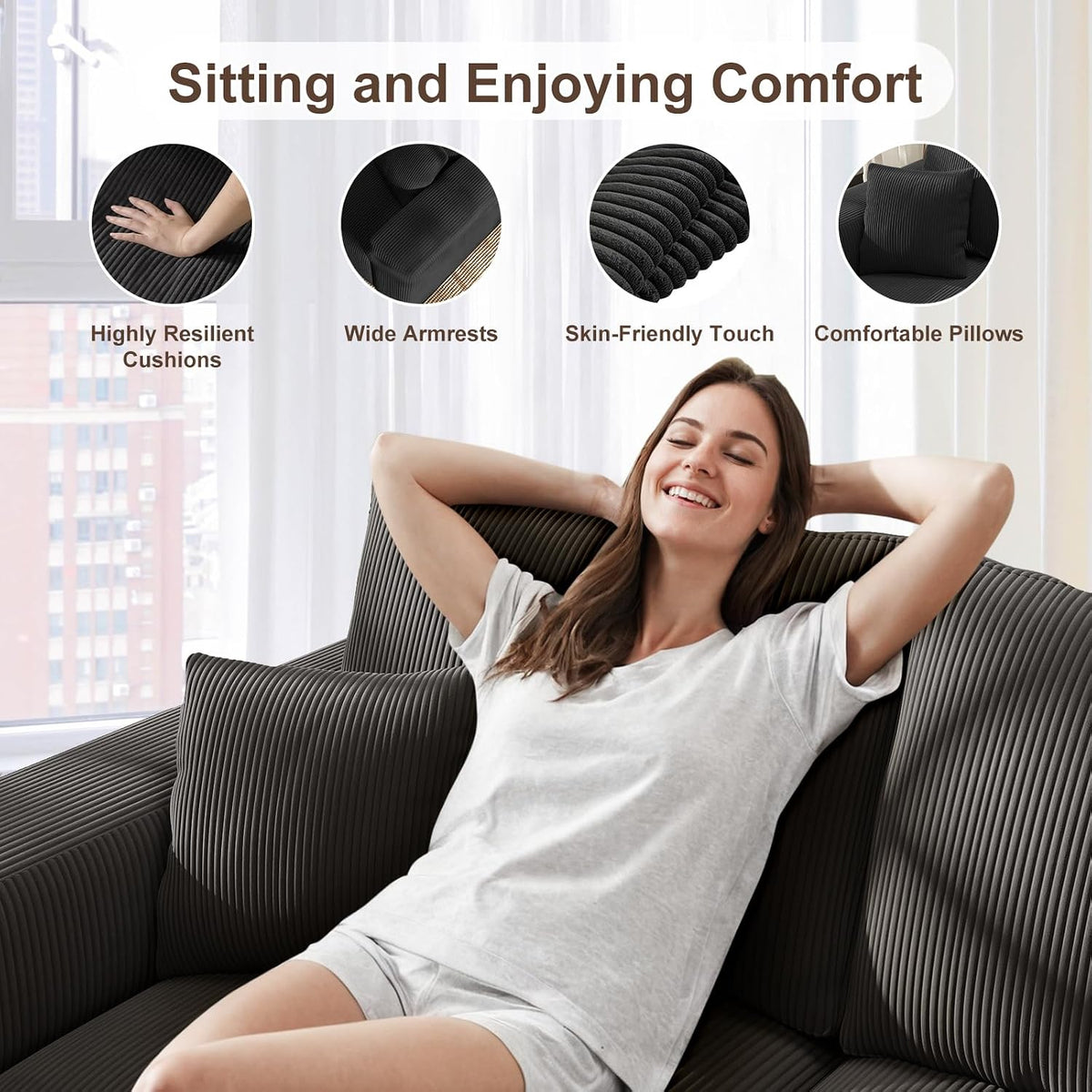 2 Square Cloud Footstool for Living Room, No Assembly Modular Corduroy Convertible Seat, Modern Style Sofa Accessory for Lounge or Bedroom