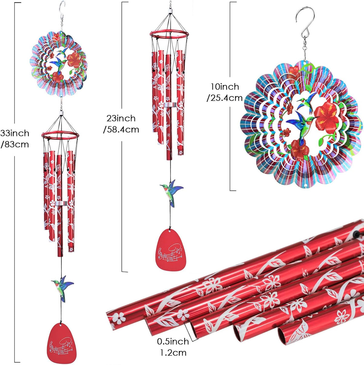33-inch Memorial Wind Chimes, Sympathy Gift | Deep Tone Hummingbird Wind Chime, Rustproof Windchimes Decor for Garden/Patio/Yard, Indoor & Outdoor Use