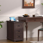 HIFYOBRO 3 Drawers End Table with Flip Top Charging Station, Narrow Side Table with Power outlets, Wooden Nightstand, End Table with Storage for Living Room and Bedroom