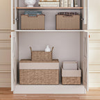 71" Tall Farmhouse Kitchen Pantry, Rustic Large Storage Cabinet with Glass Doors, Adjustable Shelves, Wood Versatile Hutch Cabinet for Dining Room, Living Room, White 3 Pcs