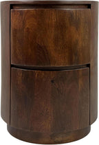 24" Chestnut Solid Wood Round Drum End Table with Two Drawers