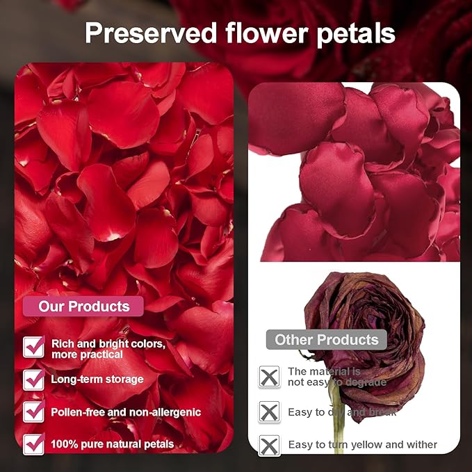 3.5 Oz Dried Rose Petals Wedding Biodegradable Petals, Natural Preservation Real Flower Petals, Suitable for Flower Petals for Flower Girl, Romantic Night, Table Decoration (Red, 100g)