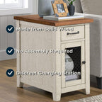 Martin Svensson Home Rustic Solid Wood Chairside End Table, White and Honey | with Power, Cabinet Storage, One Drawer