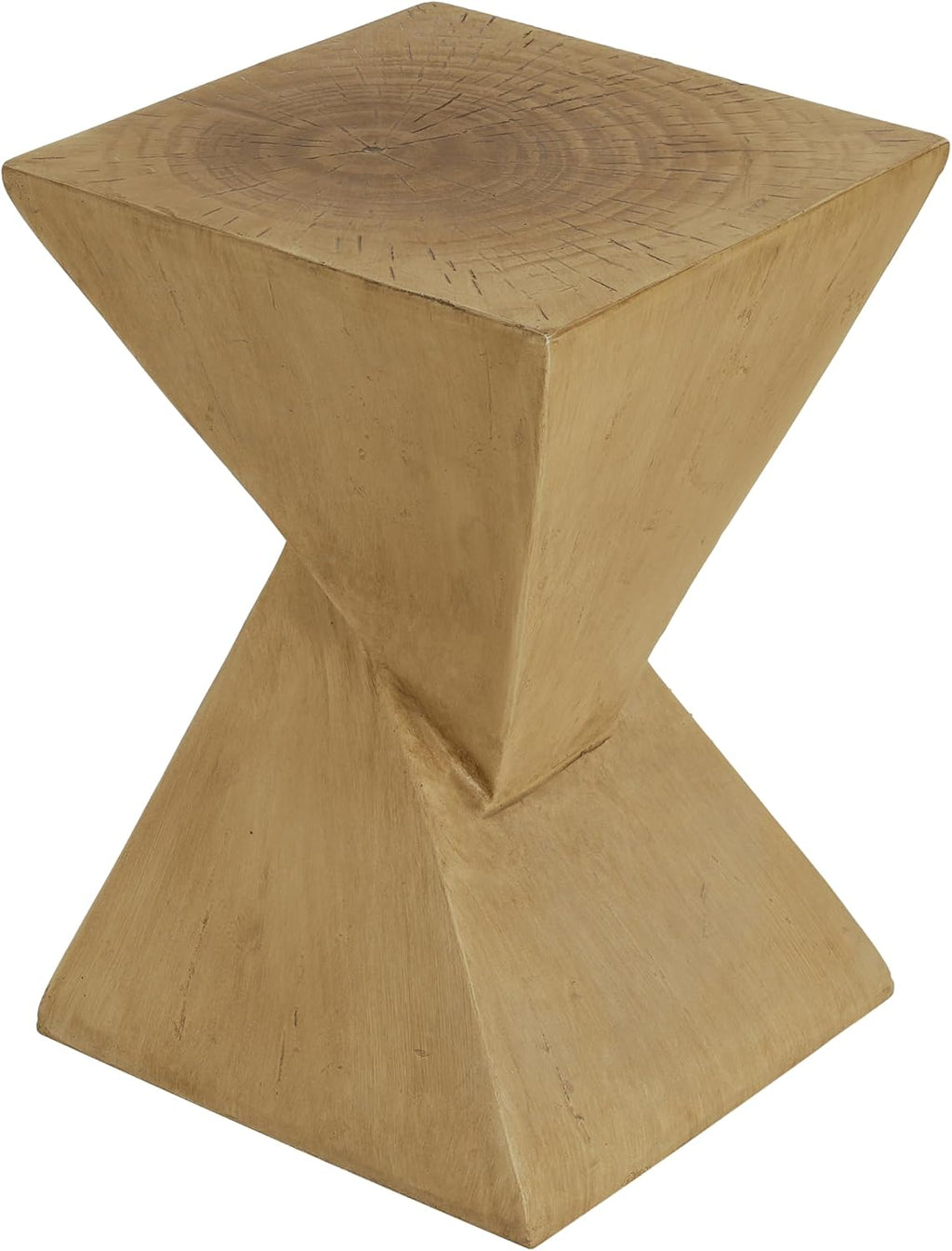 Modern Hourglass Side Table, Sculptural End Table for Living Room, Bedroom & Office, Hand-Finished Accent Table with Wood-Like Texture, for Indoor Use, Compact 18 Inch Design,Light Natural