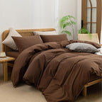 BESTOUCH Duvet Cover Set 100% Washed Cotton Linen Feel Super Soft Comfortable Chic Lightweight 2 PCs Home Bedding Set Solid Cocoa Brown Twin/Twin XL