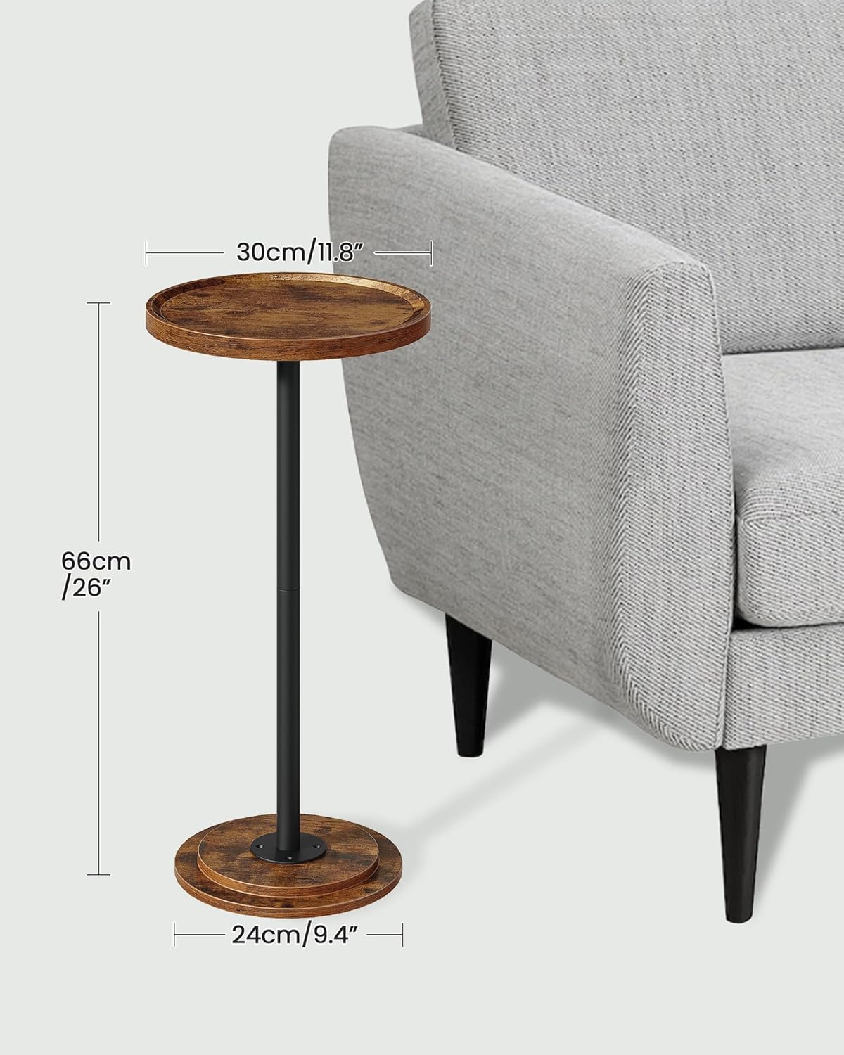 CHOEZON Drink Table, Small Round Side Table for Small Spaces, Pedestal Martini Side Table, for Living Room, Bedroom, Rustic Brown and Black TBZ30BF