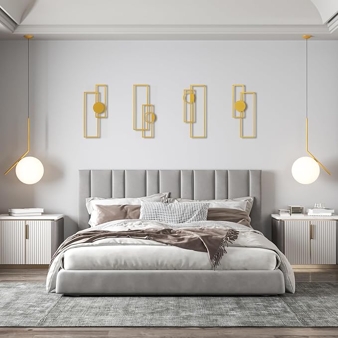 Art3d Metal Wall art, 4 Pieces Abstract Wall Decor for Living Room Dining Room Hallway, 3D Textured Metal Wall Sculptures, Line Art Wall Décor, Minimalist Wall Art Style