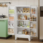 48" H Metal Kitchen Pantry Storage Cabinet, Freestanding Cupboard Storage Cabinet with Doors and Adjustable Shelves, Large Stand Up Food Cupboard for Living Room, Dinning Room, White