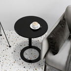 Round Side Table C-Shaped Side Table Sofa Side Table Round Coffee Table Bedside Table with Metal Frame Couch Table Bedside Laptop Office for Bedrooms with Small Spaces(48 * 56cm Black Matte)
