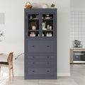 78" Tall Kitchen Pantry Cabinet, Freestanding Food Storage Pantry Cupboard with Power Outlet,3 Storage Compartments and Adjustable Shelves, Farmhouse Kitchen Hutch for Dining Room,Grey