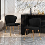 MOJAY Velvet Dining Chairs Set of 2, Modern Upholstered Dining Room Chairs with Gold Metal Legs, Accent Vanity Chairs for Kitchen, Living Room, Patio (Black)