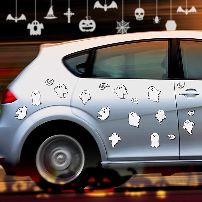 Chinco 18 Pcs Halloween Ghost Car Magnets Reflective Ghost Boo Refrigerator Automotive Magnet Stickers Cute Holiday Fridge Garage Door Decorations Holiday Waterproof Magnetic Decals