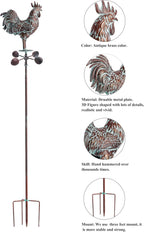 Metal Wind Spinner Rooster Décor Garden Statue 79" Antique Copper Chicken Yard Art Sculpture Outdoor Kinetic Garden Stake for Patio,Lawn,Country Cottage,Farm