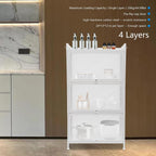 Kitchen Sideboard Pantry Cabinets with Hooks, 4 Tier Kitchen Organizer Shelf for Dishes, Wine, Pots and Pans with 4 Hooks, Modern Food Pantry Cabinets with Drawer for Kitchen Dining Living Room, White