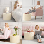 Hansleep Round Pouf Ottoman Foot Rest, Footstool, 17 x 14 Inch, Beige | High-Density One-Piece Foam, Firm & Stable, for Couch, Bedroom, Living Room, Mechine Washable Cover
