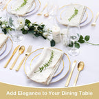 Supernal 180 pieces Gold Plastic Silverware, Disposable Plastic Utensils Heavy Duty, Gold Disposable Silverware Sets Include 60 Knives, 60 Forks and 60 Spoons, Suitable for Party, Birthday, Wedding