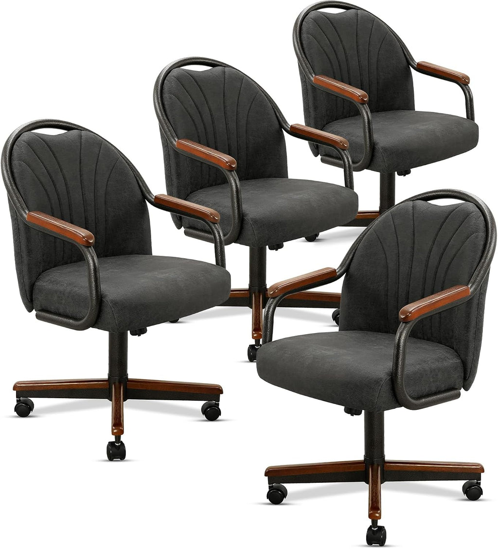 Chromcraft Oakstone Fog Swivel Dining Chairs with Casters, Set of 4 – Luxury Upholstered Kitchen & Dining Room Chairs with Arms, Ergonomic Tilt & Swivel Comfort - CM188YWZ