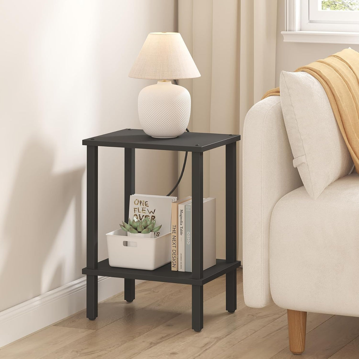 TUTOTAK End Table, Set of 2, Side Table, Nightstand, 2-Tier Storage Shelf