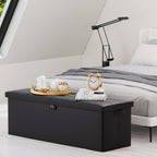 DocSafe Storage Ottoman Bench,Fireproof＆Waterproof Folding Bench with Lock(15”x 43”x15”),Leather Storage Chest with Handles＆2 Extra Boxes,Ottoman Safe for Bedroom,Living Room,Home Office,Black