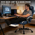 Gaming Chair with Footrest and Massage Lumbar Support, Ergonomic Computer Gamer Chair, Office Video Game Chairs (Blue)