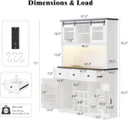 71" White Pantry Cabinet with Coffee Bar Farmhouse Kitchen Hutch Cabinet with Sliding Doors Wine Bar Cabinets with Power Outlet and LED Lights 9-Bottle Rack and 4 Glass Holders White Oak