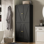 LYNSOM Kitchen Pantry Storage Cabinet 72“ Tall, Farmhouse Pantry Cabinet with Barn Doors and Adjustable Shelves, Black Storage Cabinets for Kitchen, Dining Room
