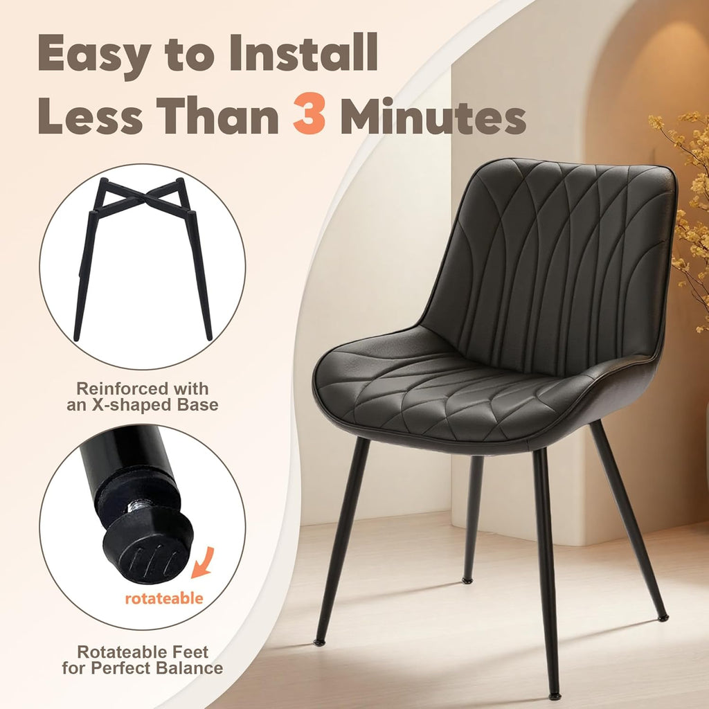 GarveeHome Dining Chairs Set of 6, Modern Dining Room Chairs with Thick Cushions, Upholstered Faux Leather Cushion Seat and Sturdy Metal Legs, Kitchen Side Armless Chair Black
